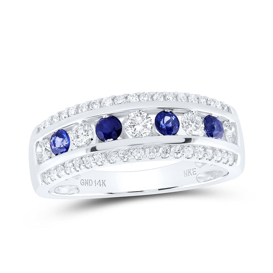 14kt White Gold 5/8 Cttw Diamond 3/8 Cttw Round Sapphire Natural Gem Wedding Engagement Anniversary Band, Women Size: 5-9