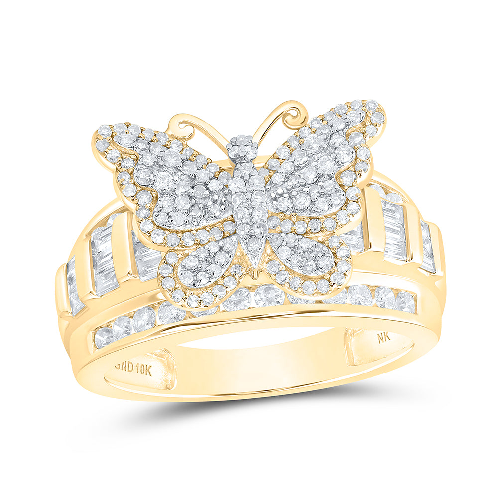 14K Yellow Gold 1Cttw Natural Diamond Fashion Butterfly Ring
