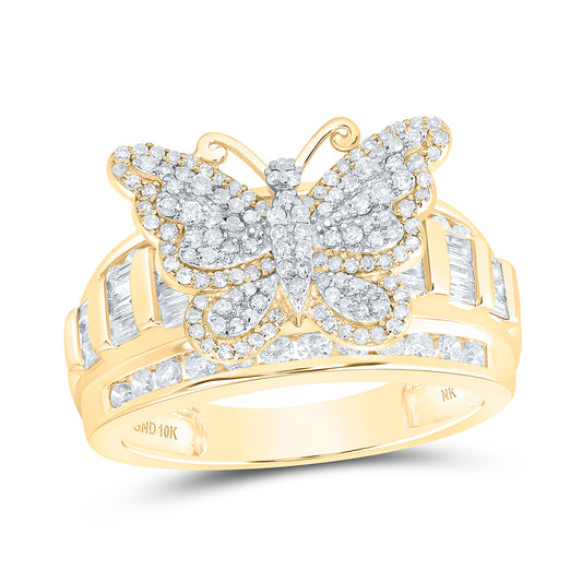 14K Yellow Gold 1Cttw Natural Diamond Fashion Butterfly Ring