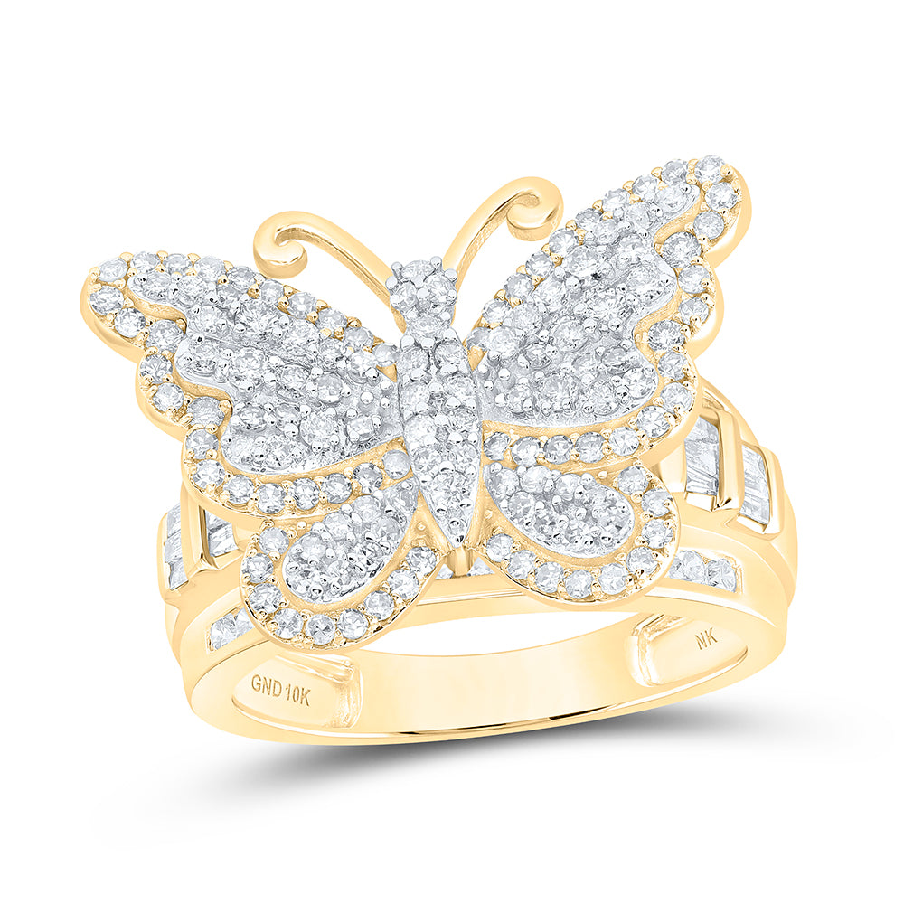 14kt Yellow Gold 1 1/2 Cttw Diamond Fashion Wedding Engagement Anniversary Butterfly Ring, Women Size: 5-9