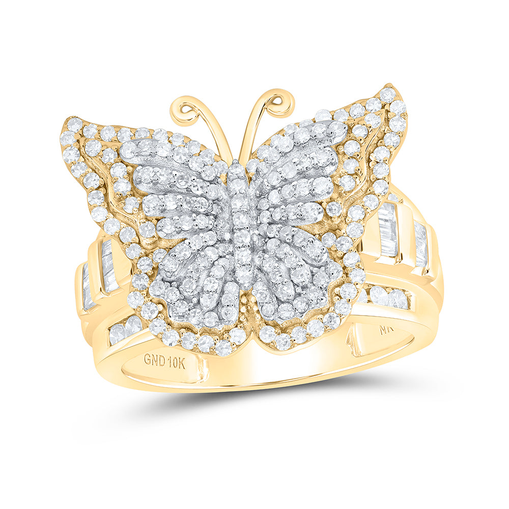 10kt Yellow Or White Gold Diamond Fashion Butterfly Wedding Engagement Anniversary Ring