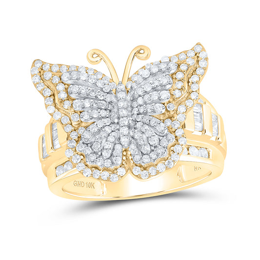 10kt Yellow Or White Gold Diamond Fashion Butterfly Wedding Engagement Anniversary Ring