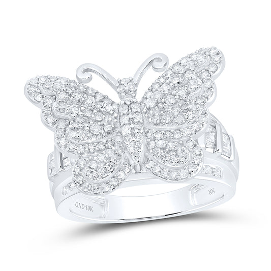 14kt White Gold 1 1/2 Cttw Diamond Fashion Wedding Engagement Anniversary Butterfly Ring, Women Size: 5-9