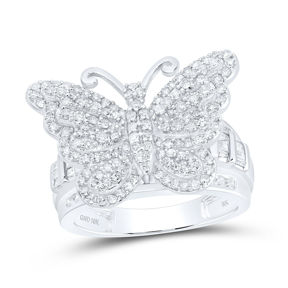 10kt White Gold 1 1/2 Cttw Diamond Fashion Wedding Engagement Anniversary Butterfly Ring, Women Size: 5-9