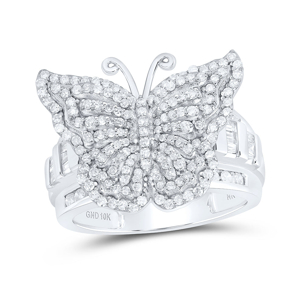 10kt Yellow Or White Gold Diamond Fashion Butterfly Wedding Engagement Anniversary Ring