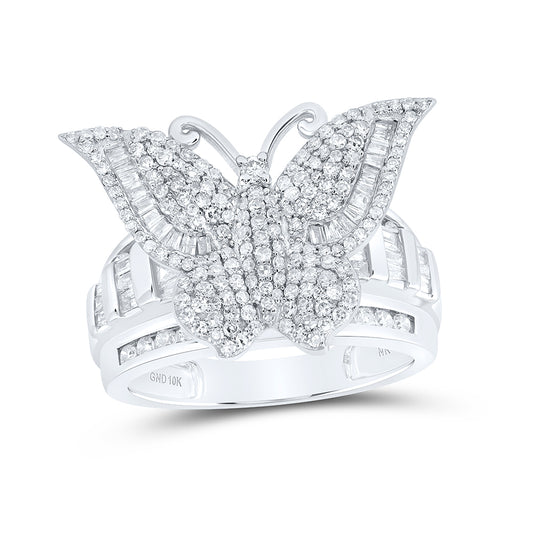 10kt White Gold 1 1/2 Cttw Diamond Fashion Wedding Engagement Anniversary Butterfly Ring, Women Size: 5-9
