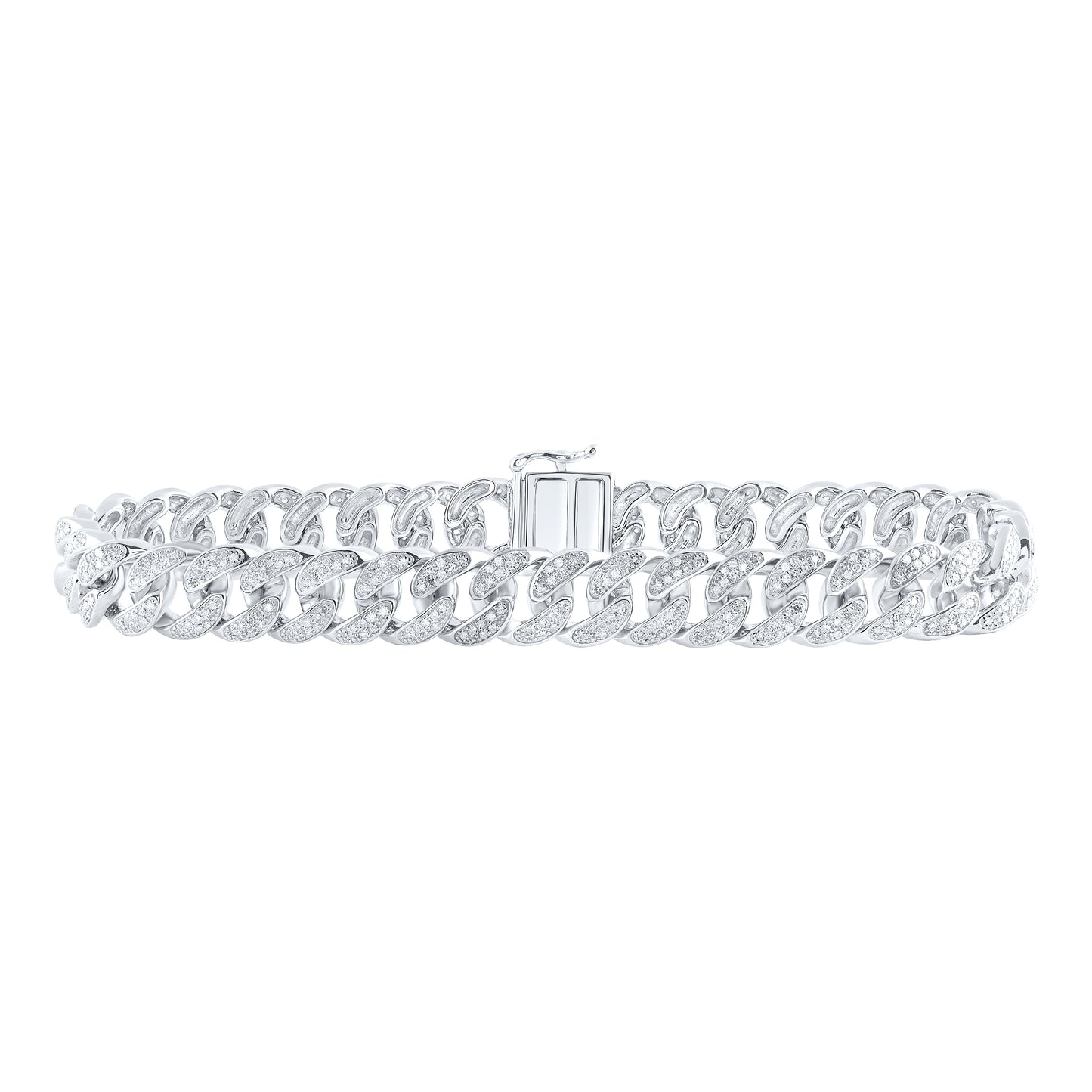 10K White Gold 2Ctw Natural Diamond P1 Small Cuban Link Mens Bracelet (8.50 Inch)