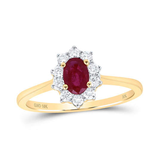 10kt Yellow Gold 1/4 Cttw Diamond 6x4 Mm Ruby Oval Natural Wedding Engagement Anniversary Gem Ring, Women Size: 5-9