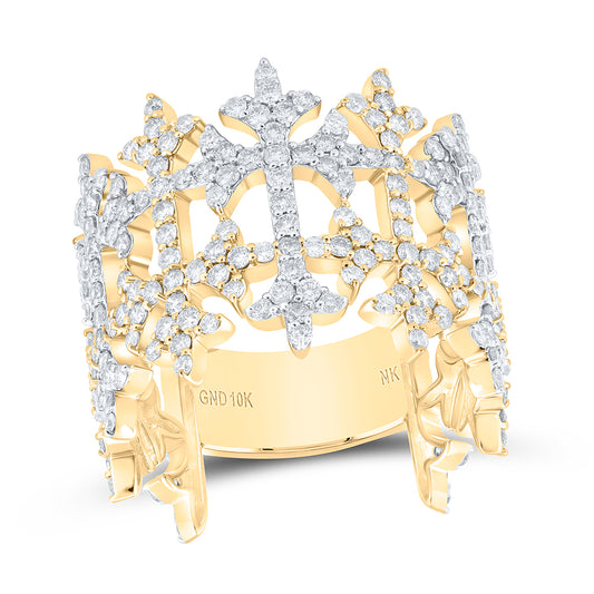 10kt Yellow Gold 3 Cttw Diamond Cross Mens Ring, Men Size: 8-12
