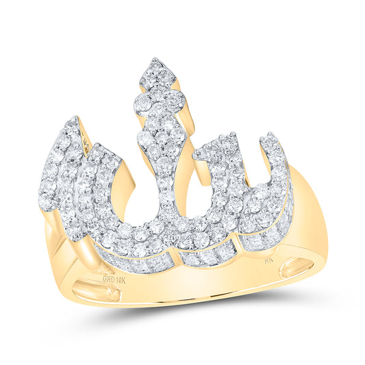 10kt Yellow Gold 1 1/4 Cttw Diamond Allah Mens Ring, Men Size: 8-12