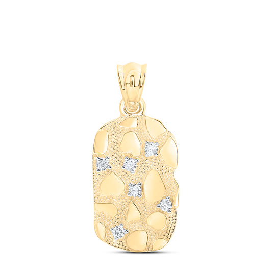 10kt Yellow Gold 5/8 Cttw Diamond Mens Dogtag Nugget Pendant