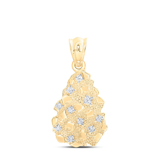 10kt Yellow Gold 3/4 Cttw Diamond Mens Nugget Pendant