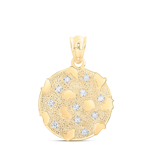10kt Yellow Gold 3/4 Cttw Diamond Mens Round Nugget Pendant