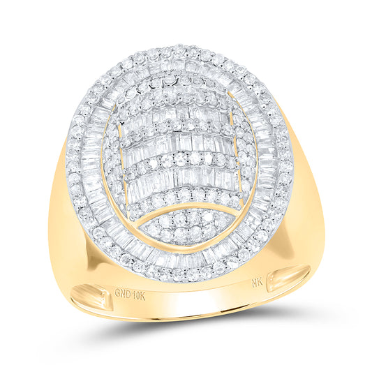 10kt Yellow Gold 1 1/2 Cttw Diamond Mens Oval Shape Ring, Men Size: 8-12