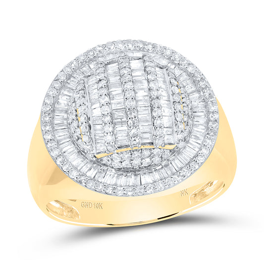 10kt Yellow Gold 1 5/8 Cttw Diamond Mens Round Shape Ring, Men Size: 8-12