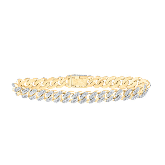 10kt Yellow Gold 4 7/8 Cttw Diamond Mens 10 Mm Cuban Bracelet, Length: 8.5 Inch