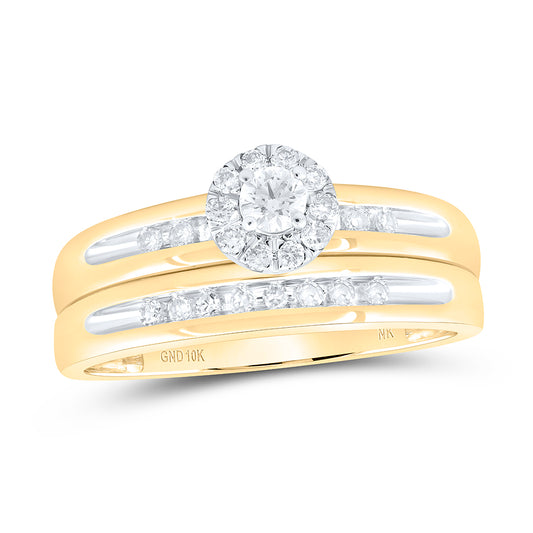 10kt Yellow Gold His & Hers 1/2 Cttw Diamond Round Bridal Wedding Ring Band Set, Women Size: 5-9, Men Size: 8-12
