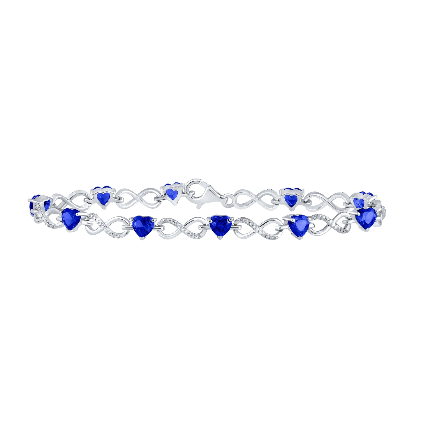Sterling Silver 1/10 Cttw Diamond 7 Cttw Sapphire Synthetic Gemstone Bracelet