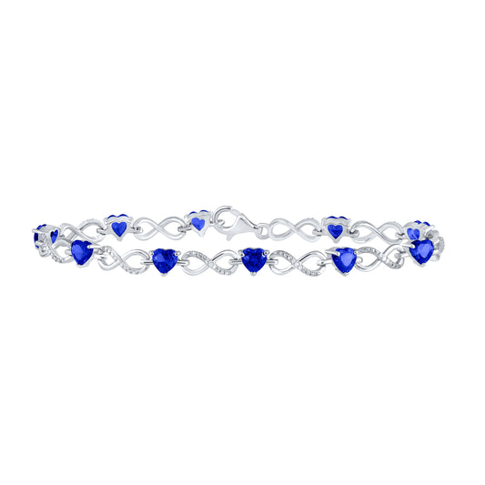 Sterling Silver 1/10 Cttw Diamond 7 Cttw Sapphire Synthetic Gemstone Bracelet