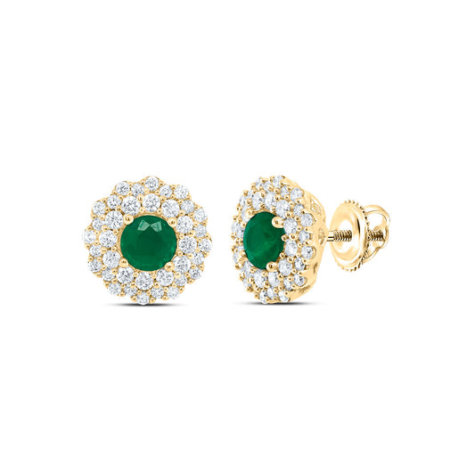 14kt Yellow Or White Gold Diamond Ana M 4.00 Mm Round Emerald Natural Gem Round Earring