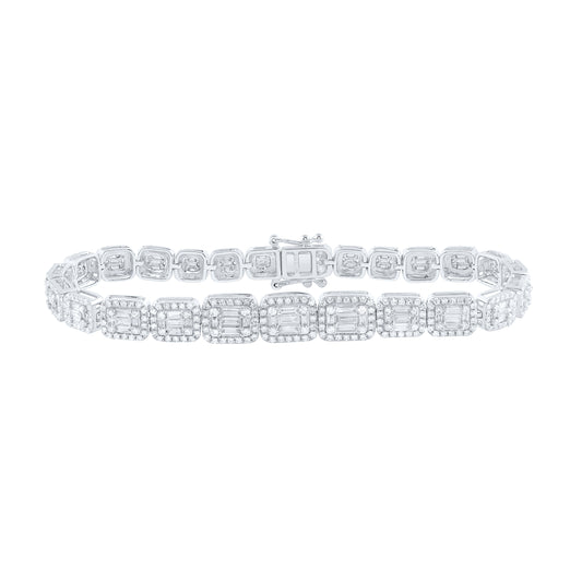 14K White Gold 2 7/8Ctw Natural Diamond Ana M Fashion Ladies Bracelet (7 Inch)