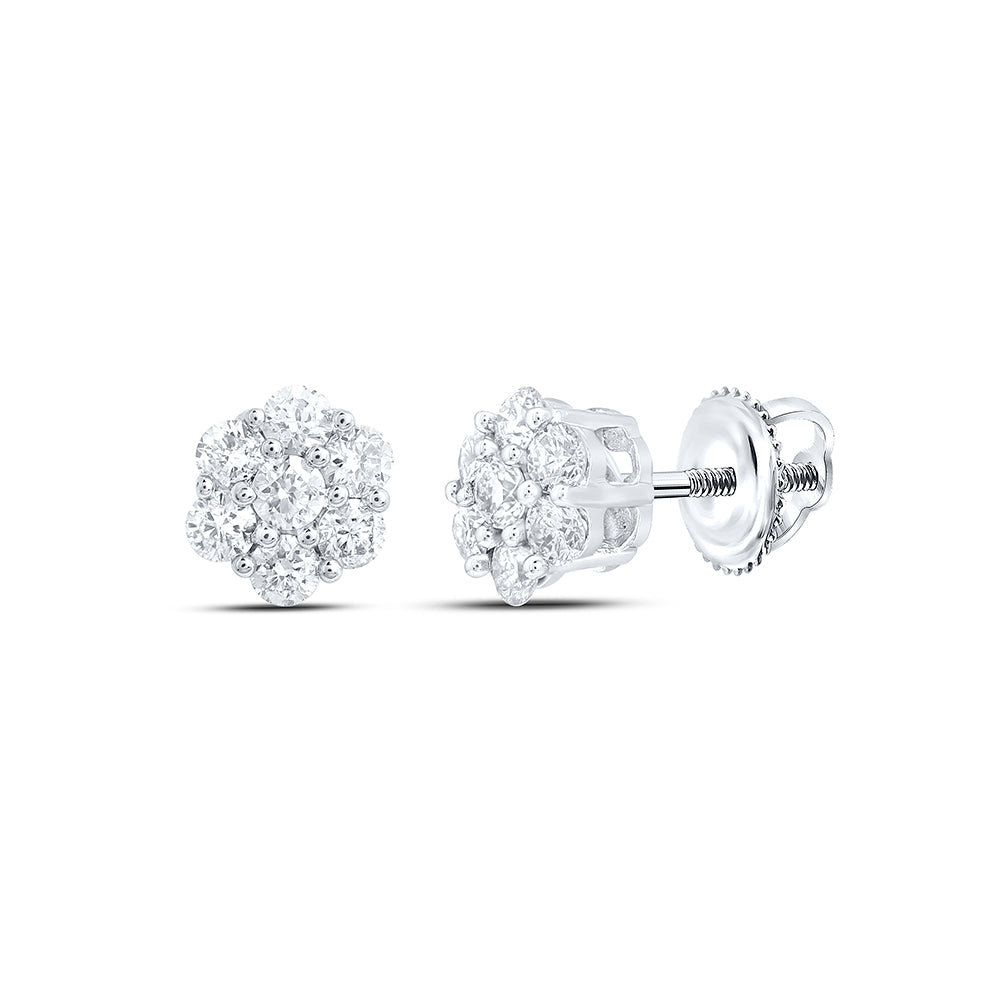 10kt White Gold 1/3 Cttw Diamond 7 Stone Flower Earring