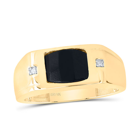 10kt Yellow Gold 0.01 Cttw Diamond -9x7 Mm-onyx Black Mens Ring, Men Size: 8-12
