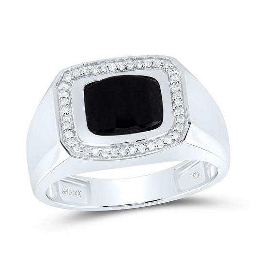 10K White Gold 1/6 Ctw Diamond 9X7 MM-Onyx Black Mens Ring, Mens Size: 8-12
