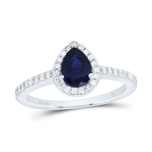 10kt White Gold 1/4 Cttw Diamond 7 X 5 Mm-pear Blue Sapphire Synthetic Wedding Engagement Anniversary Ring, Women Size: 5-9