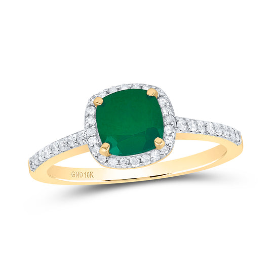 10kt Yellow Gold 1/5 Cttw Diamond 6.10 Mm Cushion Emerald Synthetic Wedding Engagement Anniversary Ring, Women Size: 5-9