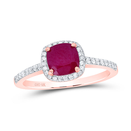 10kt Rose Gold 1/5 Cttw Diamond 6.10 Mm Cushion Ruby Synthetic Wedding Engagement Anniversary Ring, Women Size: 5-9