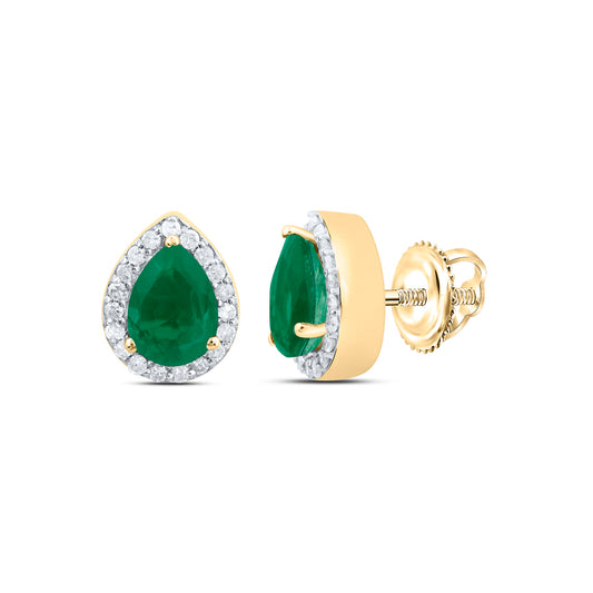 10kt Yellow Gold 1/4 Cttw Diamond 7 X 5 Mm Pear Emerald Synthetic Pear Earring