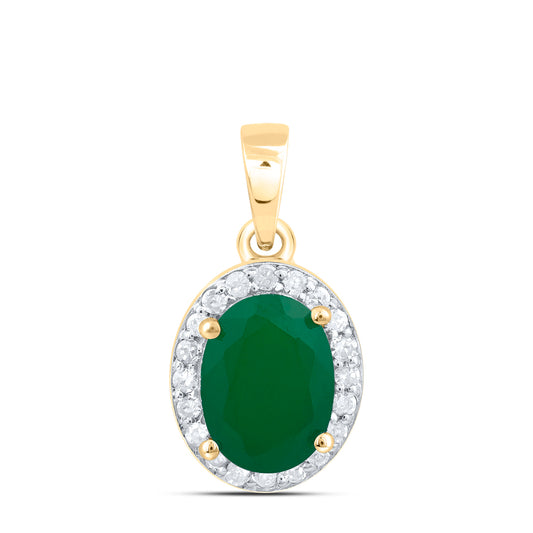 10kt Yellow Gold 1/6 Cttw Diamond 8 X 6 Mm Oval Emerald Synthetic Pendant