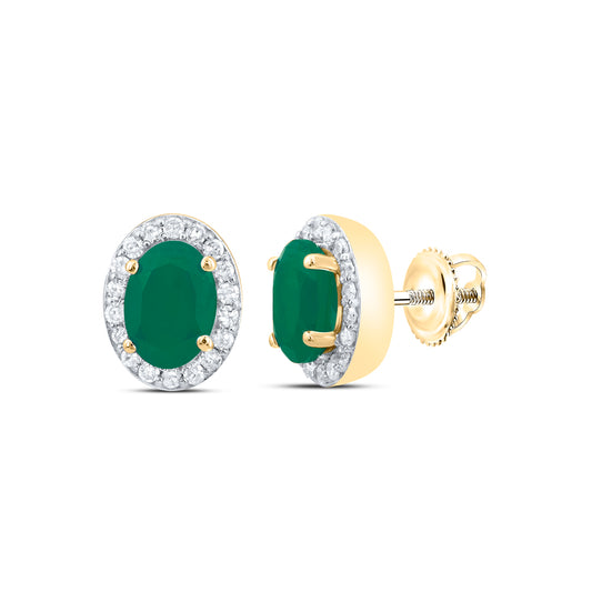 10kt Yellow Gold 1/4 Cttw Diamond 6.50 X 4.50 Mm Oval Emerald Synthetic Oval Earring