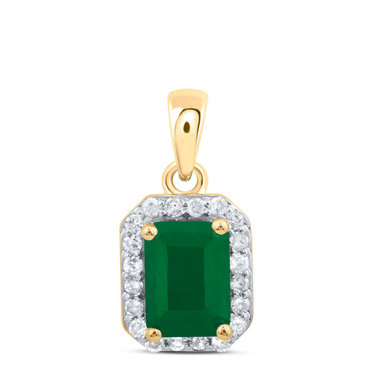 10kt Yellow Gold 1/6 Cttw Diamond 7.30x5.30 Mm Emerald Shape Emerald Synthetic Pendant
