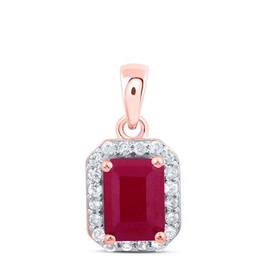 10kt Rose Gold 1/6 Cttw Diamond 7.30x5.30 Mm-em Ruby Synthetic Pendant