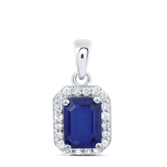 10kt White Gold 1/6 Cttw Diamond 7.30x5.30 Mm-em Blue Sapphire Synthetic Pendant