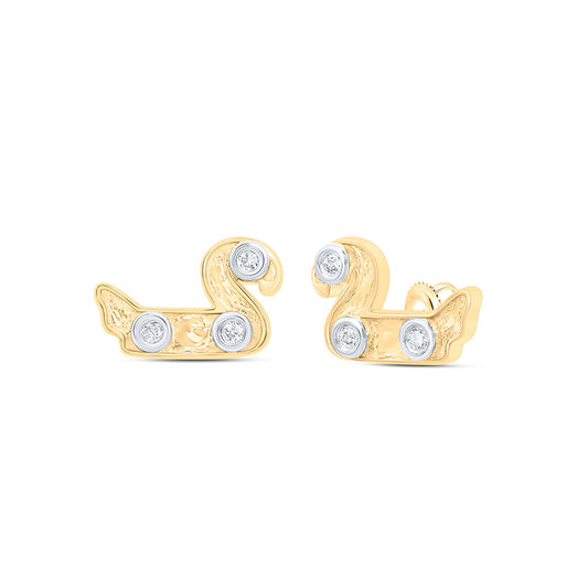 10kt Yellow Or Rose Gold Diamond Swan Earrings
