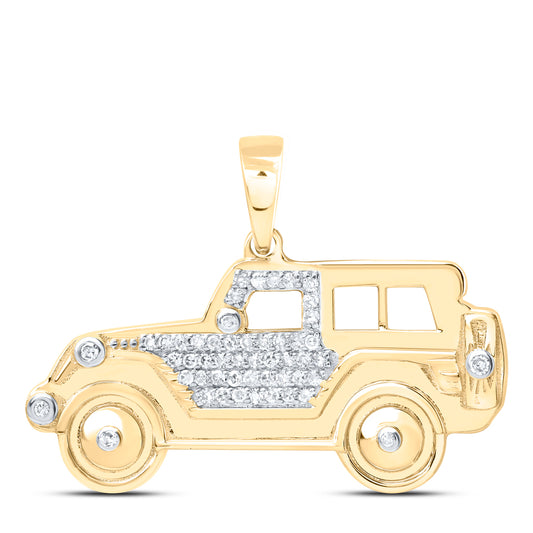 10kt Yellow Gold 1/8 Cttw Diamond Jeep Pendant