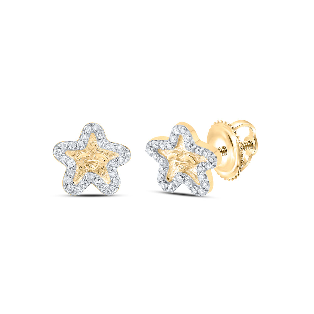 10K Yellow Gold 1/8Ctw Natural Diamond Gift Star Fish Earrings