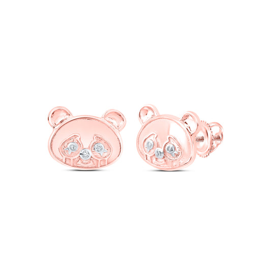 10kt White Or Rose Gold Diamond Bear Earrings