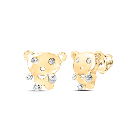 10kt Yellow Or White Or Rose Gold Diamond Teddy Bear Earrings