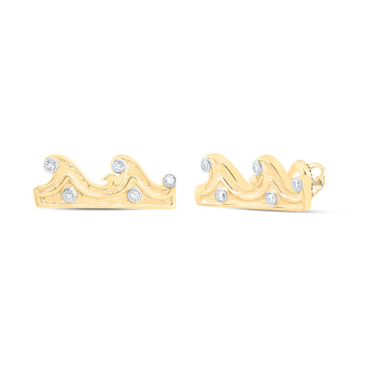 10kt Yellow Or White Or Rose Gold Diamond Sea Waves Earrings