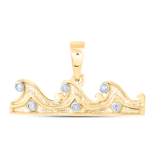 10kt Yellow Or White Or Rose Gold Diamond Sea Waves Pendant