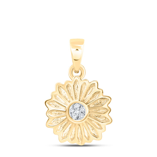 10kt Yellow Or Rose Gold Diamond Sun Flower Pendant