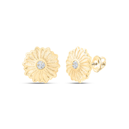 10kt Yellow Or Rose Gold Diamond Sun Flower Earrings
