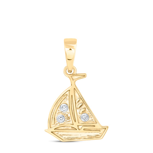 10kt Yellow Or White Or Rose Gold Diamond Boat Pendant