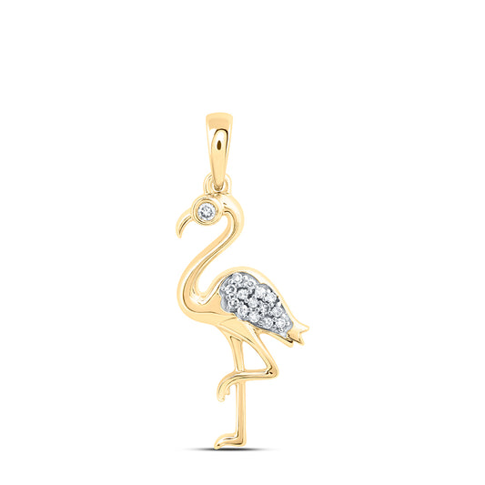 10kt Yellow Gold 1/20 Cttw Diamond Flamingo Pendant