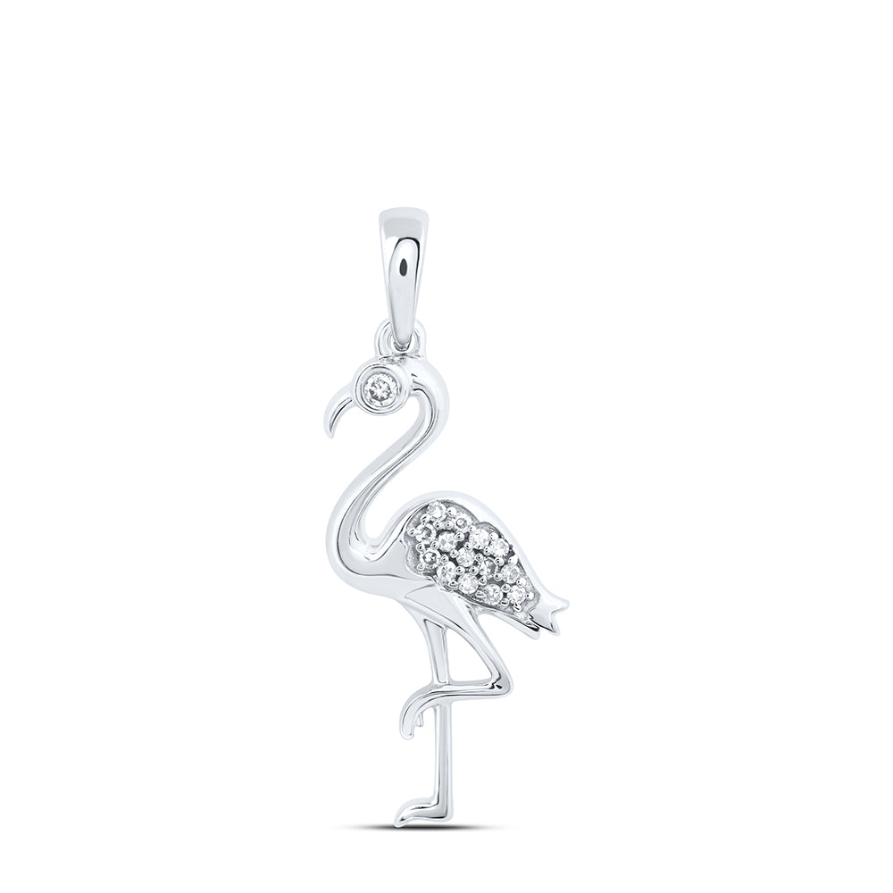 10K White Or Rose Gold 1/20Ctw Natural Diamond Gift Flamingo Pendant