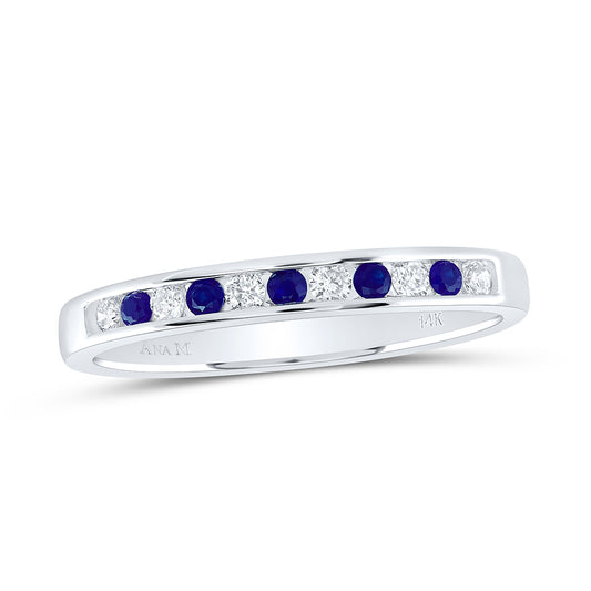 14kt White Gold 1/8 Cttw Diamond Ana M and 1/8 Cttw Round Blue Sapphire Natural Wedding Engagement Gem Band, Women Size: 5-9